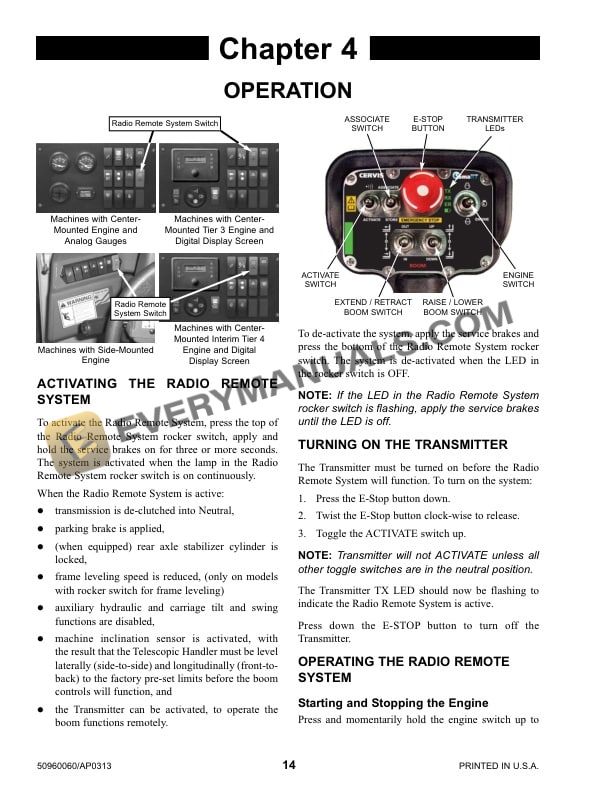 Manitou Radio Remote Boom Control System Operator Manual 50960060 Rev.A-4