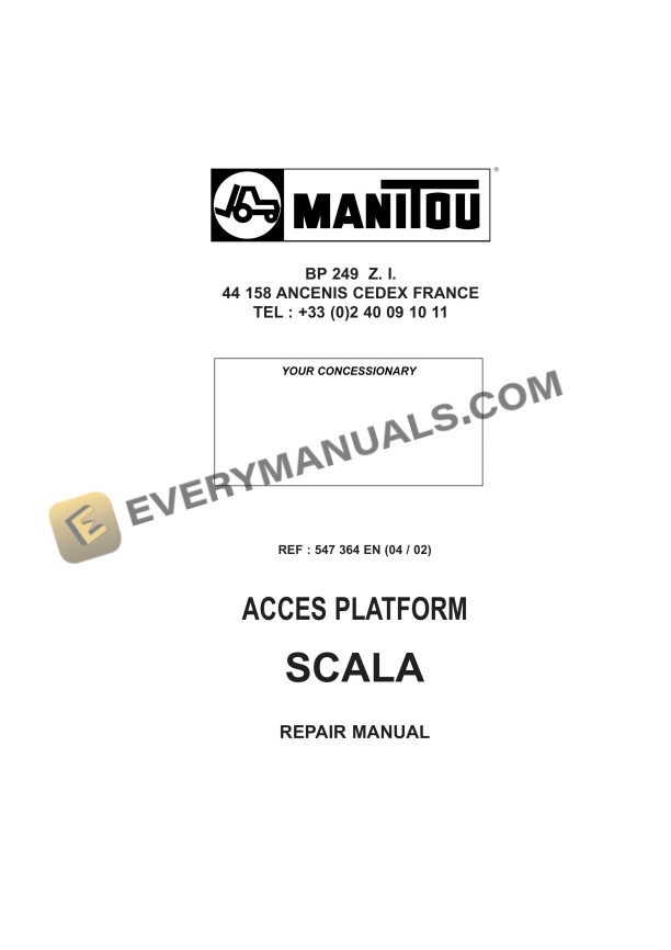 Manitou SCALA Access Platform Repair Manual 547364EN