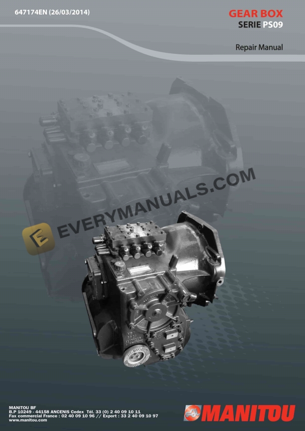 Manitou Series PS09 Gear Box Repair Manual 647174EN
