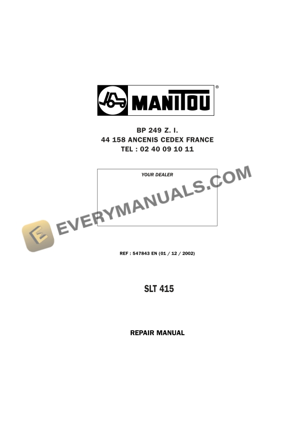 manitou slt 415 repair manual 547843en 1