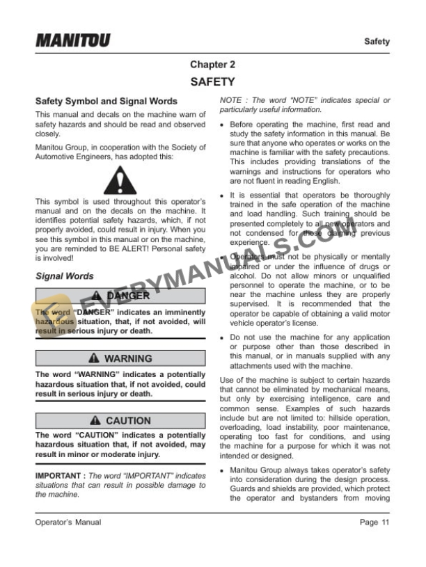 Manitou SSL 1700 R Operator Manual 50111433-2