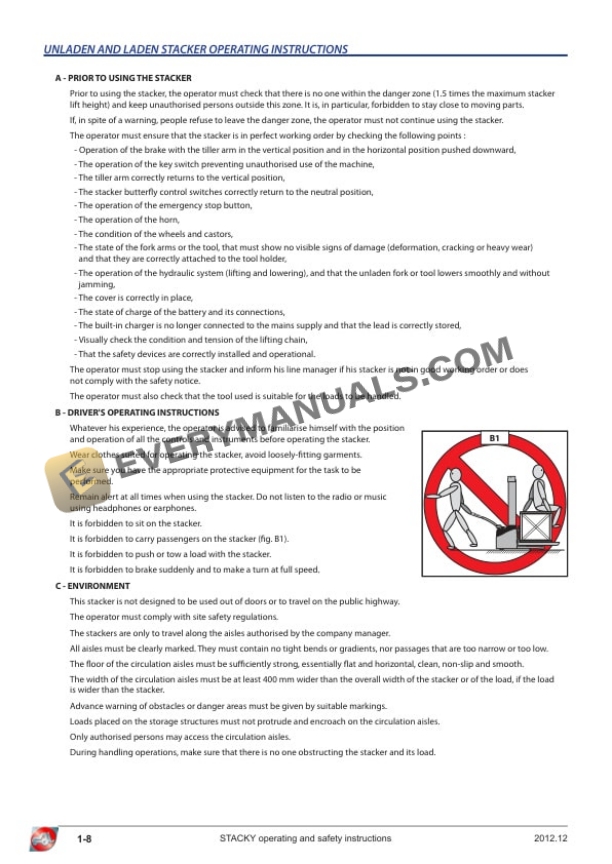 Manitou STACKY 10 FR S16, STACKY 10 FR D28, STACKY 10 LE S16, STACKY 10 LE D28, STACKY 14 Operator Manual 647263 4 Manitou STACKY 10 FR S16, STACKY 10 FR D28, STACKY 10 LE S16, STACKY 10 LE D28, STACKY 14 Operator Manual 647263 - Image 2