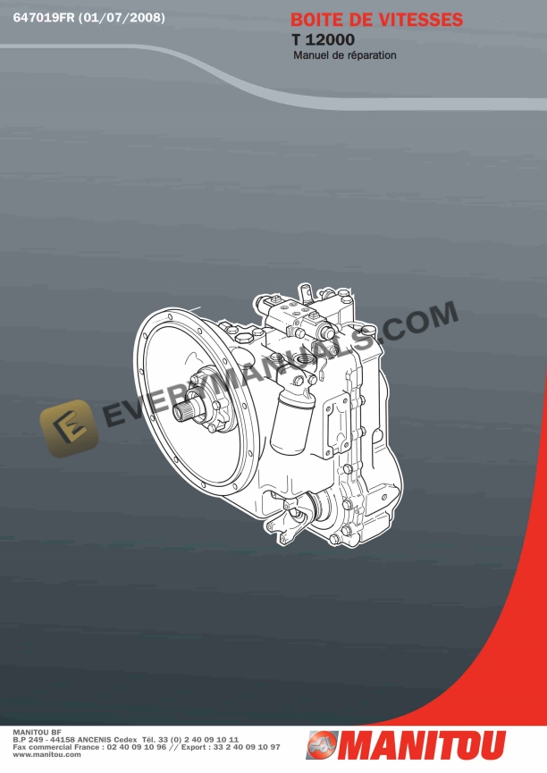 Manitou T12000 Gear Box Repair Manual 647019 FR