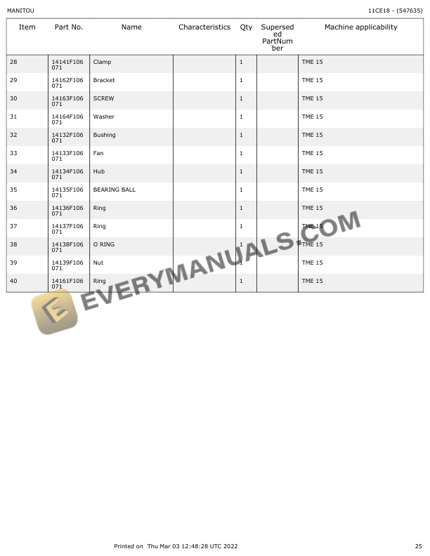 Manitou TME 15 Parts Manual 547635 5 Manitou TME 15 Parts Manual 547635 - Image 3