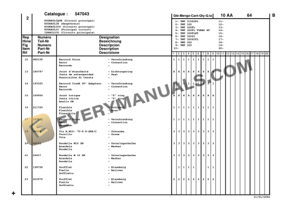 Manitou TML 320, TML 322, TML 320 FL, TML 320 SI, TML 320 SIFL, TML 315 SIFL, TML 325, TML 320 FL HT, TML 320 FL TURBO HT Parts Manual CD547043-3