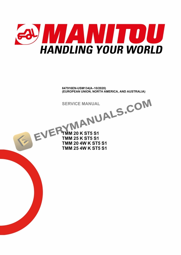 Manitou TMM 20 K ST5 S1, TMM 25 K ST5 S1, TMM 20 4W K ST5 S1, TMM 25 4W K ST5 S1 Service Manual 647916EN-USM134