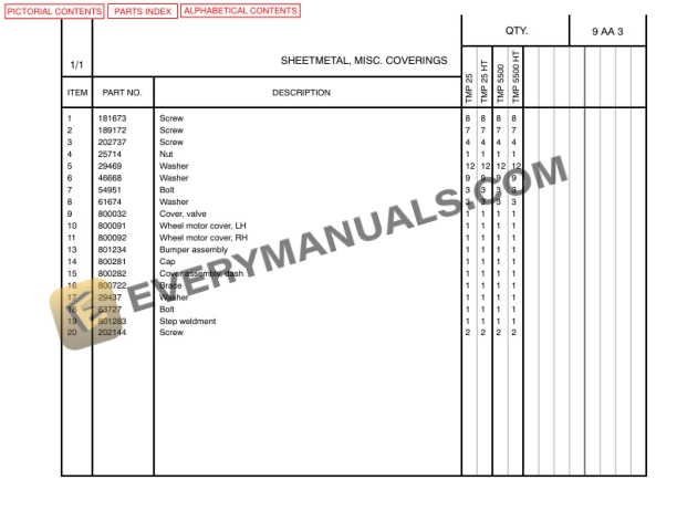 Manitou TMP 25 HT, TMP 5500 HT Parts Manual 800806-3