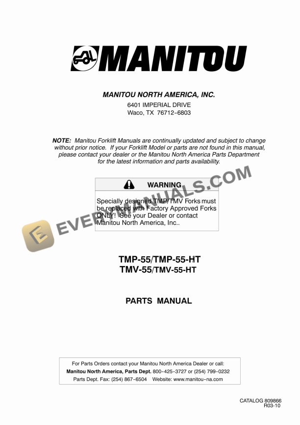 manitou tmp 55 tmp 55 ht tmv 55 tmv 55 ht parts manual 809866 1