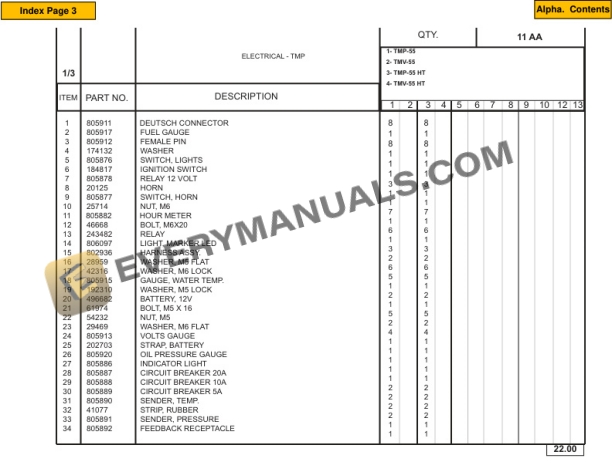 Manitou TMP-55, TMP-55-HT, TMV-55, TMV-55-HT Parts Manual 809866-3