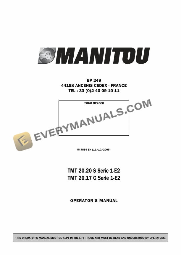 Manitou TMT 20.20 S Series 1-E2, TMT 20.17 C Series 1-E2 Operator Manual 547889EN