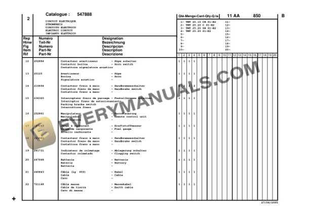 Manitou TMT 25.25 S S.1-E2, TMT 25.20 SR S.1-E2, TMT 25.20 C S.1-E2, TMT 25.15 CR S.1-E2 Parts Manual CD547888-4