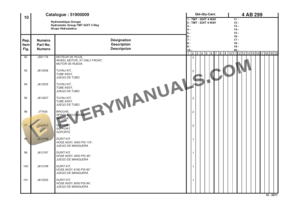 Manitou TMT 55 HT XT T3-4 WAY Parts Manual 51900009-2