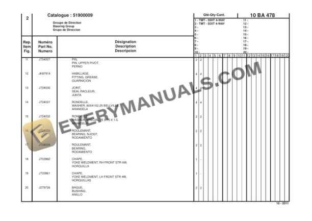 Manitou TMT 55 HT XT T3-4 WAY Parts Manual 51900009-3