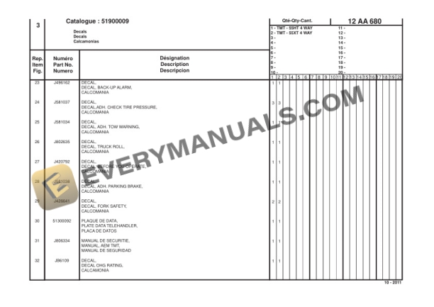 Manitou TMT 55 HT XT T3-4 WAY Parts Manual 51900009-4