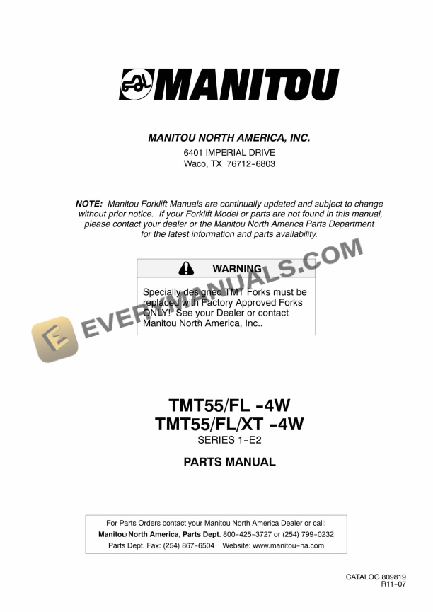 manitou tmt55 4w s1 e2 tmt55 fl 4w s1 e2 tmt55 xt 4w s1 e2 parts manual 809819d 1