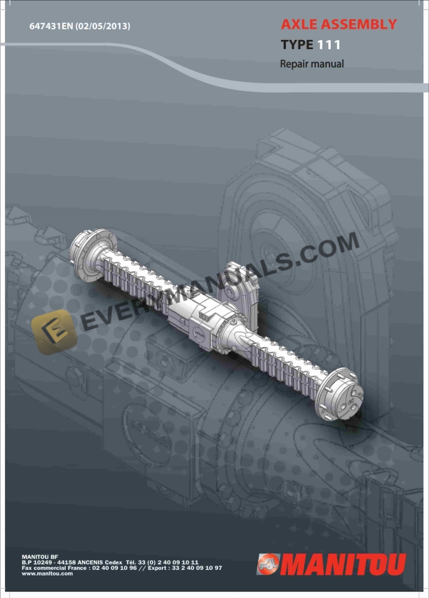 Manitou Type 111 Axle Assembly Repair Manual 647431EN