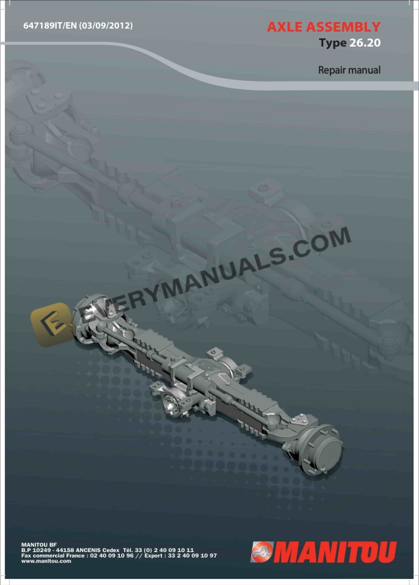 Manitou Type 26.20 Axle Assembly Repair Manual 647189 IT-EN
