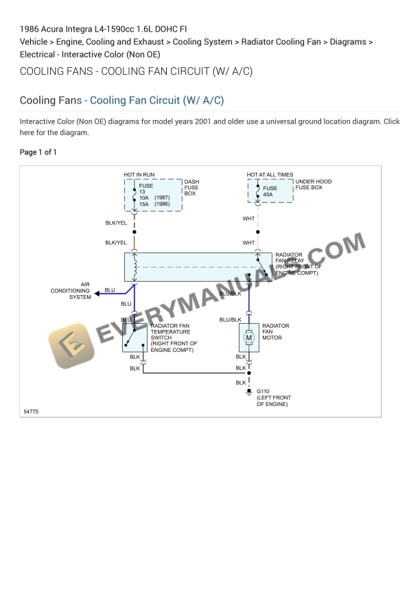 Acura Integra 1986 Electrical Diagrams L4-1590cc 1.6L DOHC FI