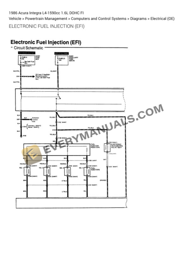 Acura Integra 1986 Electrical Diagrams L4-1590cc 1.6L DOHC FI 3 Acura Integra 1986 Electrical Diagrams L4-1590cc 1.6L DOHC FI - Image 2