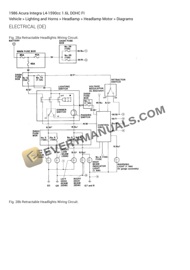 Acura Integra 1986 Electrical Diagrams L4-1590cc 1.6L DOHC FI 4 Acura Integra 1986 Electrical Diagrams L4-1590cc 1.6L DOHC FI - Image 3