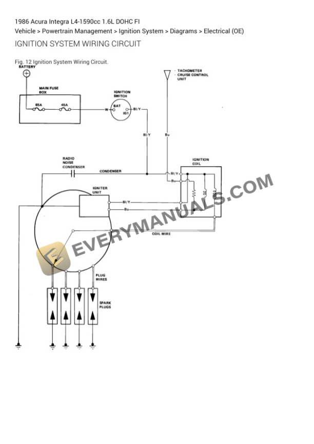 Acura Integra 1986 Electrical Diagrams L4-1590cc 1.6L DOHC FI 5 Acura Integra 1986 Electrical Diagrams L4-1590cc 1.6L DOHC FI - Image 4