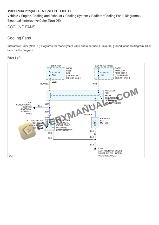 Acura Integra 1989 Electrical Diagrams L4-1590cc 1.6L DOHC FI