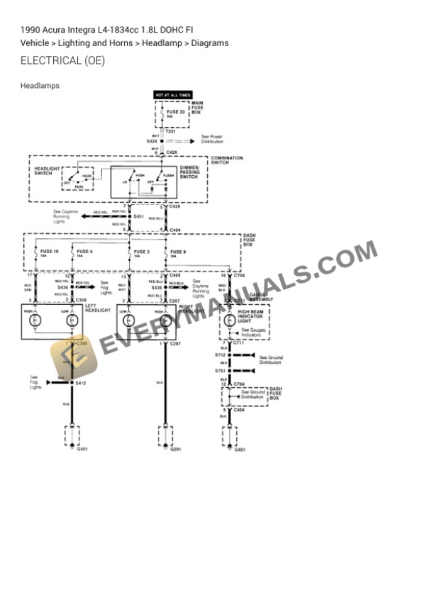 Acura Integra 1990 Electrical Diagrams L4-1834cc 1.8L DOHC FI 5 Acura Integra 1990 Electrical Diagrams L4-1834cc 1.8L DOHC FI - Image 3