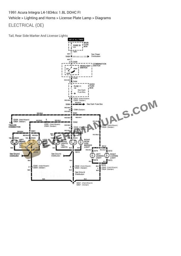 Acura Integra 1991 Electrical Diagrams L4-1834cc 1.8L DOHC FI 5 Acura Integra 1991 Electrical Diagrams L4-1834cc 1.8L DOHC FI - Image 3