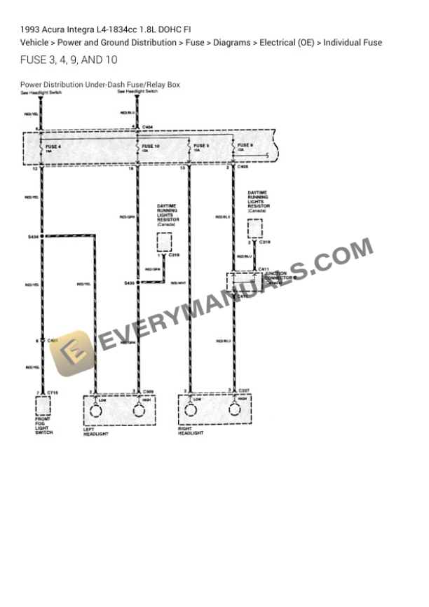 Acura Integra 1993 Electrical Diagrams L4-1834cc 1.8L DOHC FI 4 Acura Integra 1993 Electrical Diagrams L4-1834cc 1.8L DOHC FI - Image 2