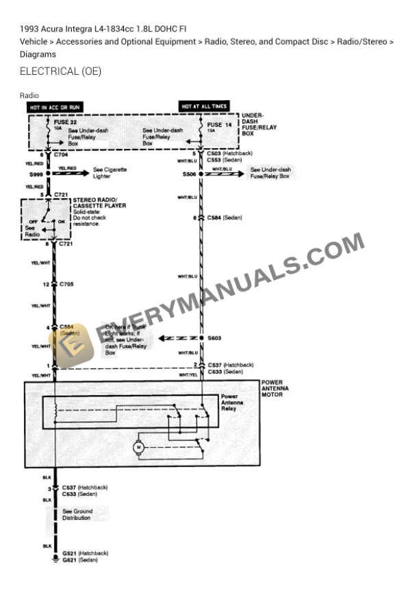 Acura Integra 1993 Electrical Diagrams L4-1834cc 1.8L DOHC FI 7 Acura Integra 1993 Electrical Diagrams L4-1834cc 1.8L DOHC FI - Image 5