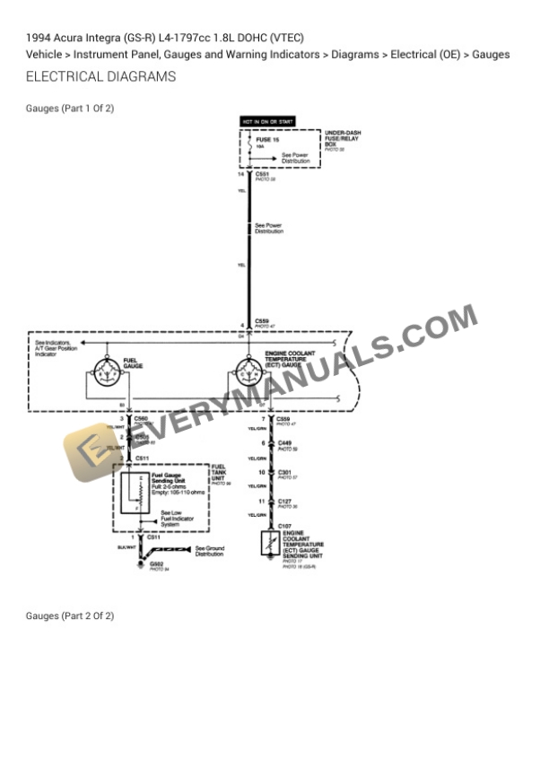 Acura Integra (GS-R) 1994 Electrical Diagrams L4-1797cc 1.8L DOHC (VTEC) 4 Acura Integra (GS-R) 1994 Electrical Diagrams L4-1797cc 1.8L DOHC (VTEC) - Image 2