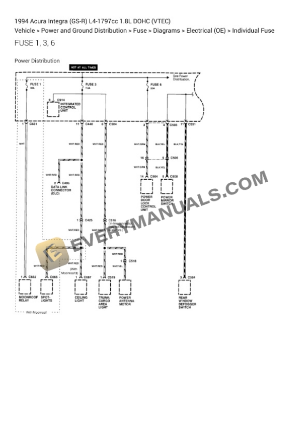 Acura Integra (GS-R) 1994 Electrical Diagrams L4-1797cc 1.8L DOHC (VTEC) 5 Acura Integra (GS-R) 1994 Electrical Diagrams L4-1797cc 1.8L DOHC (VTEC) - Image 3
