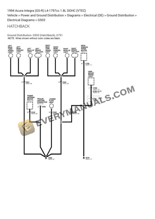 Acura Integra (GS-R) 1994 Electrical Diagrams L4-1797cc 1.8L DOHC (VTEC) 6 Acura Integra (GS-R) 1994 Electrical Diagrams L4-1797cc 1.8L DOHC (VTEC) - Image 4