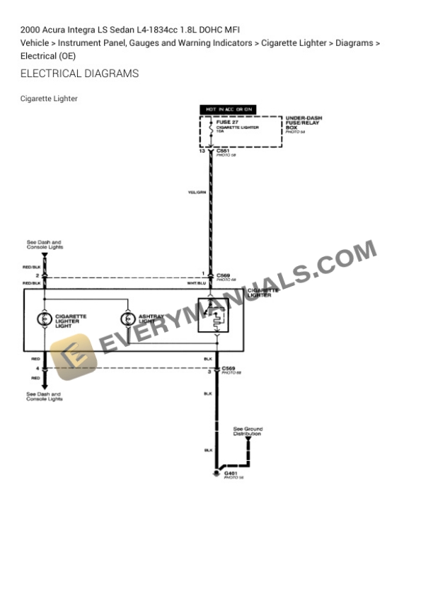 Acura Integra LS Sedan 2000 Electrical Diagrams L4-1834cc 1.8L DOHC MFI 4 Acura Integra LS Sedan 2000 Electrical Diagrams L4-1834cc 1.8L DOHC MFI - Image 2