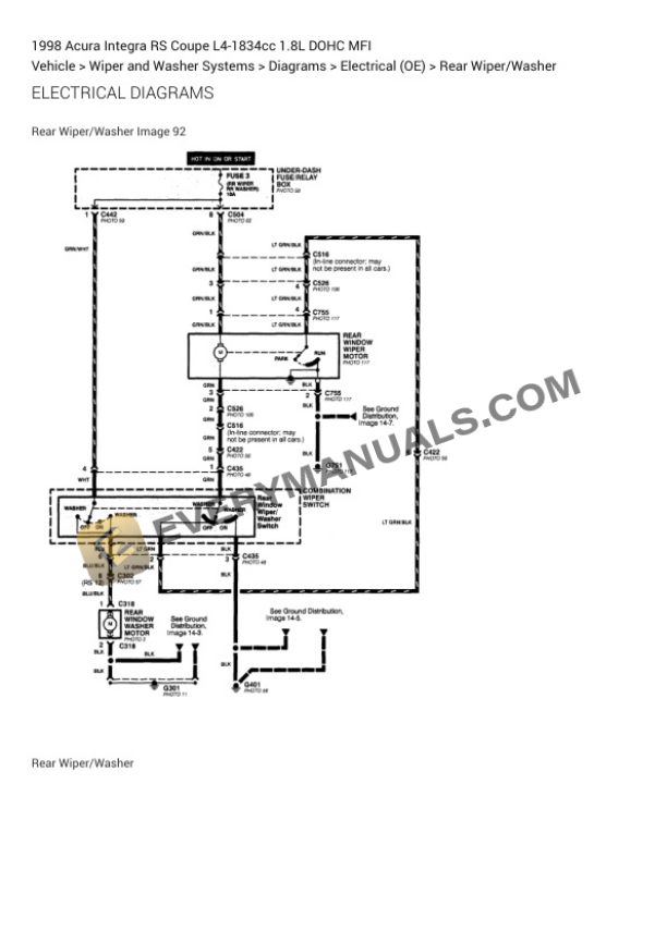 Acura Integra RS Coupe 1998 Electrical Diagrams L4-1834cc 1.8L DOHC MFI 5 Acura Integra RS Coupe 1998 Electrical Diagrams L4-1834cc 1.8L DOHC MFI - Image 3