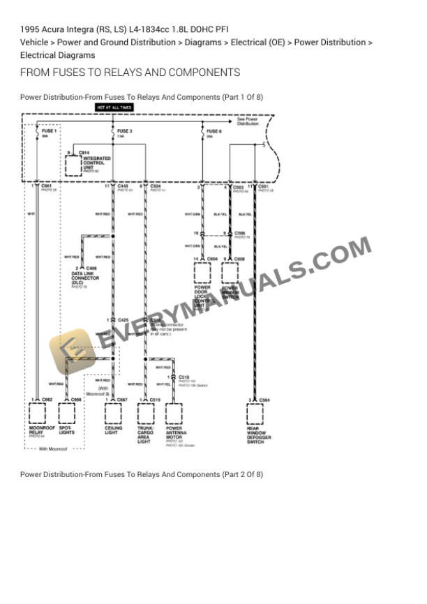Acura Integra (RS, LS) 1995 Electrical Diagrams L4-1834cc 1.8L DOHC PFI 5 Acura Integra (RS, LS) 1995 Electrical Diagrams L4-1834cc 1.8L DOHC PFI - Image 3