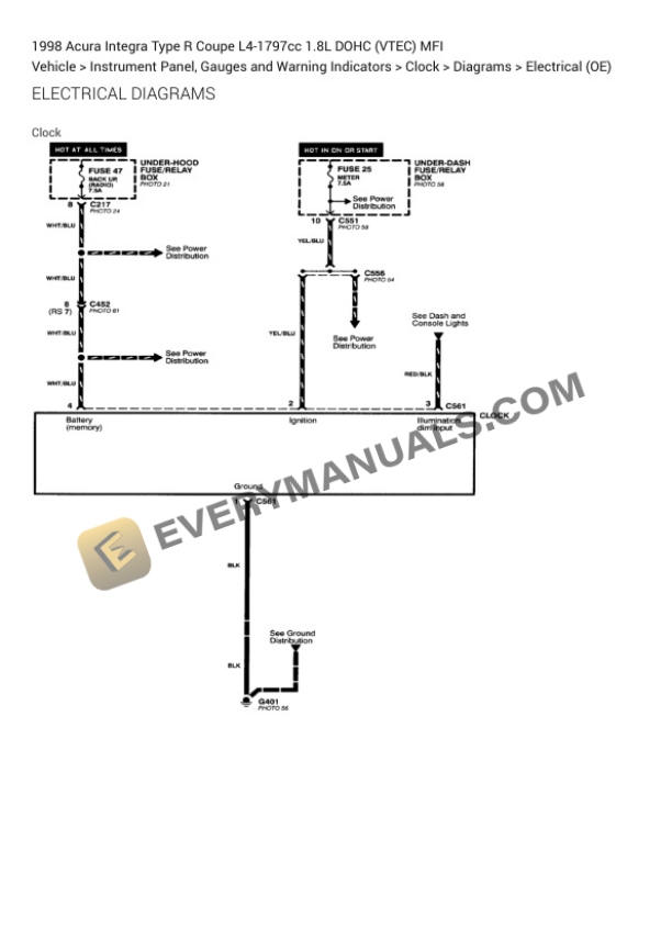 Acura Integra Type R Coupe 1998 Electrical Diagrams L4-1797cc 1.8L DOHC (VTEC) MFI 4 Acura Integra Type R Coupe 1998 Electrical Diagrams L4-1797cc 1.8L DOHC (VTEC) MFI - Image 2