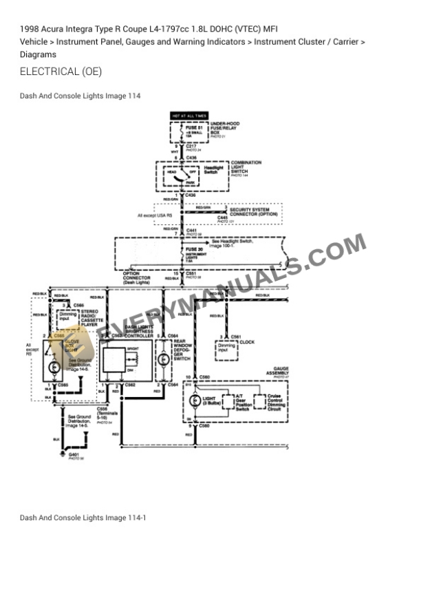 Acura Integra Type R Coupe 1998 Electrical Diagrams L4-1797cc 1.8L DOHC (VTEC) MFI 6 Acura Integra Type R Coupe 1998 Electrical Diagrams L4-1797cc 1.8L DOHC (VTEC) MFI - Image 4