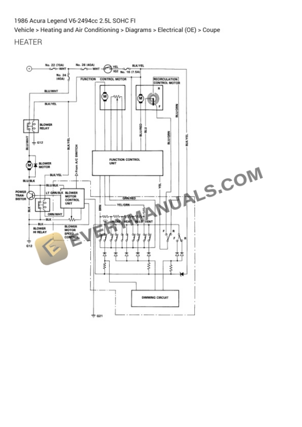 Acura Legend 1986 Electrical Diagrams V6-2494cc 2.5L SOHC FI 5 Acura Legend 1986 Electrical Diagrams V6-2494cc 2.5L SOHC FI - Image 3