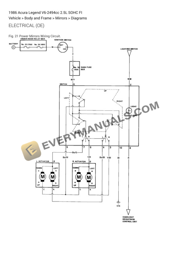 Acura Legend 1986 Electrical Diagrams V6-2494cc 2.5L SOHC FI 6 Acura Legend 1986 Electrical Diagrams V6-2494cc 2.5L SOHC FI - Image 4
