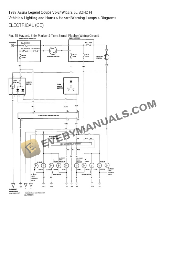 Acura Legend Coupe 1987 Electrical Diagrams V6-2494cc 2.5L SOHC FI 6 Acura Legend Coupe 1987 Electrical Diagrams V6-2494cc 2.5L SOHC FI - Image 4
