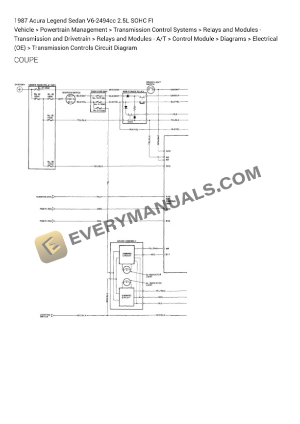 Acura Legend Sedan 1987 Electrical Diagrams V6-2494cc 2.5L SOHC FI 5 Acura Legend Sedan 1987 Electrical Diagrams V6-2494cc 2.5L SOHC FI - Image 3