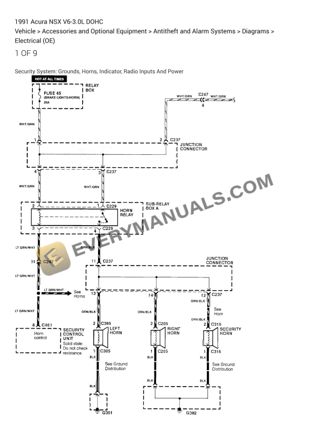 Acura NSX 1991 Electrical Diagrams V6-3.0L DOHC