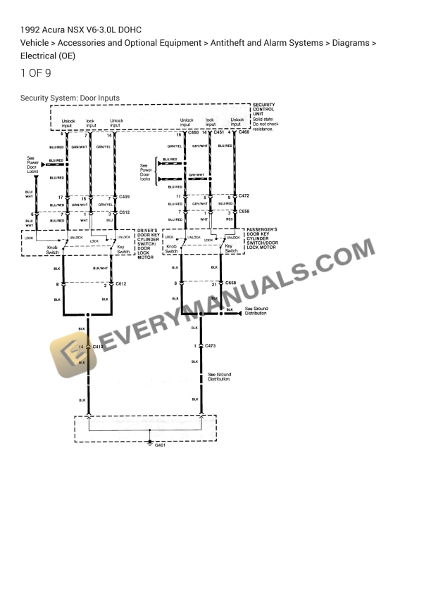 Acura NSX 1992 Electrical Diagrams V6-3.0L DOHC