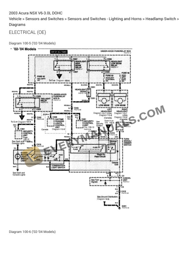 Acura NSX 2003 Electrical Diagrams V6-3.0L DOHC 6 Acura NSX 2003 Electrical Diagrams V6-3.0L DOHC - Image 4