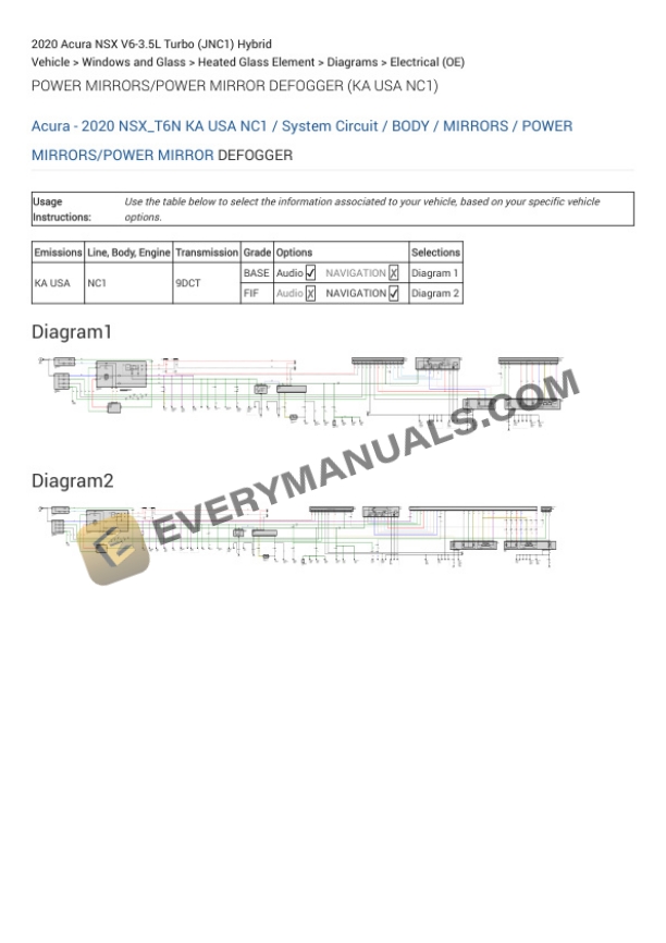 Acura NSX 2020 Electrical Diagrams V6-3.5L Turbo (JNC1) Hybrid-4