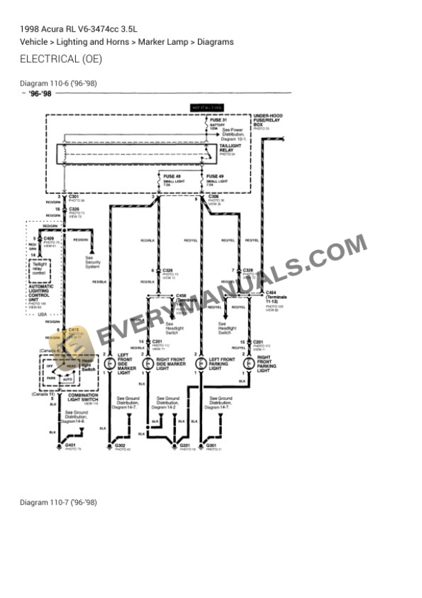 Acura RL 1998 Electrical Diagrams V6-3474cc 3.5L-4
