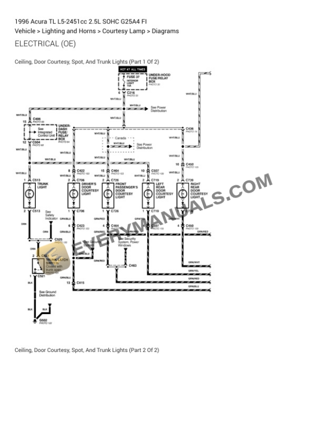 Acura TL 1996 Electrical Diagrams L5-2451cc 2.5L SOHC G25A4 FI 4 Acura TL 1996 Electrical Diagrams L5-2451cc 2.5L SOHC G25A4 FI - Image 2