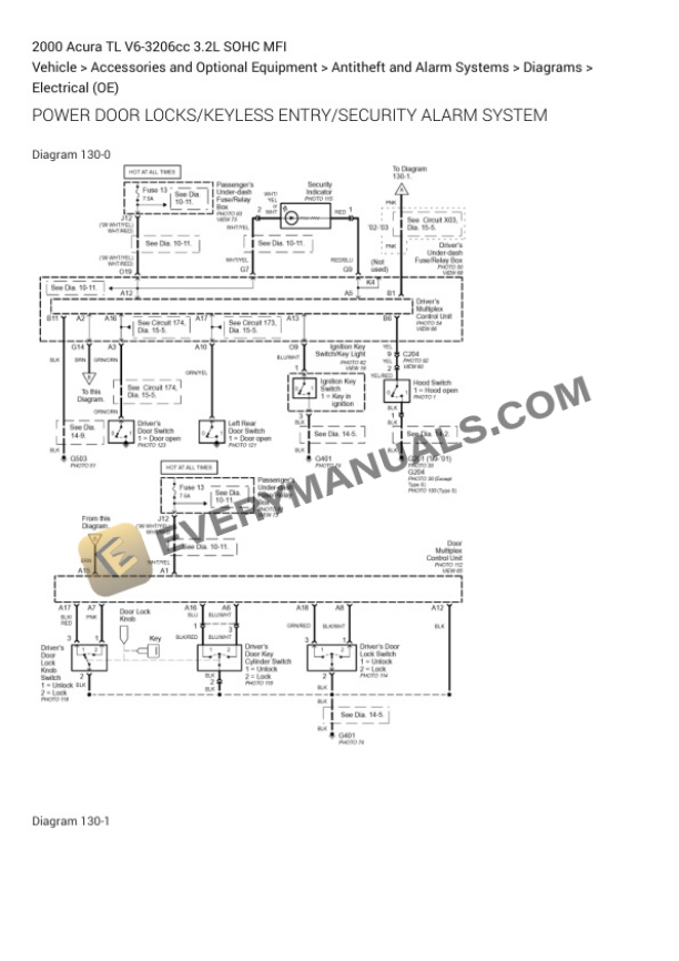 Acura TL 2000 Electrical Diagrams V6-3206cc 3.2L SOHC MFI-5
