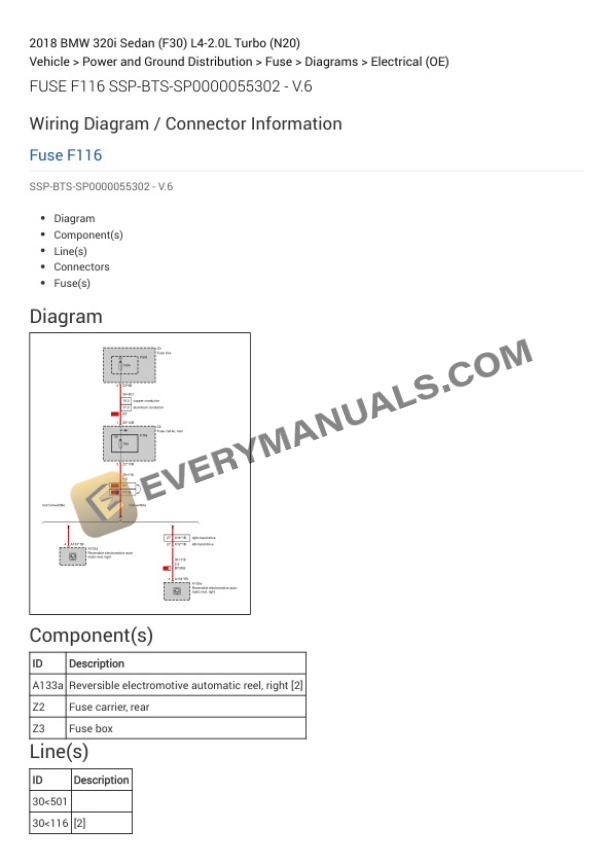 BMW 320i Sedan (F30) 2018 Electrical Diagrams L4-2.0L Turbo (N20) 4 BMW 320i Sedan (F30) 2018 Electrical Diagrams L4-2.0L Turbo (N20) - Image 2